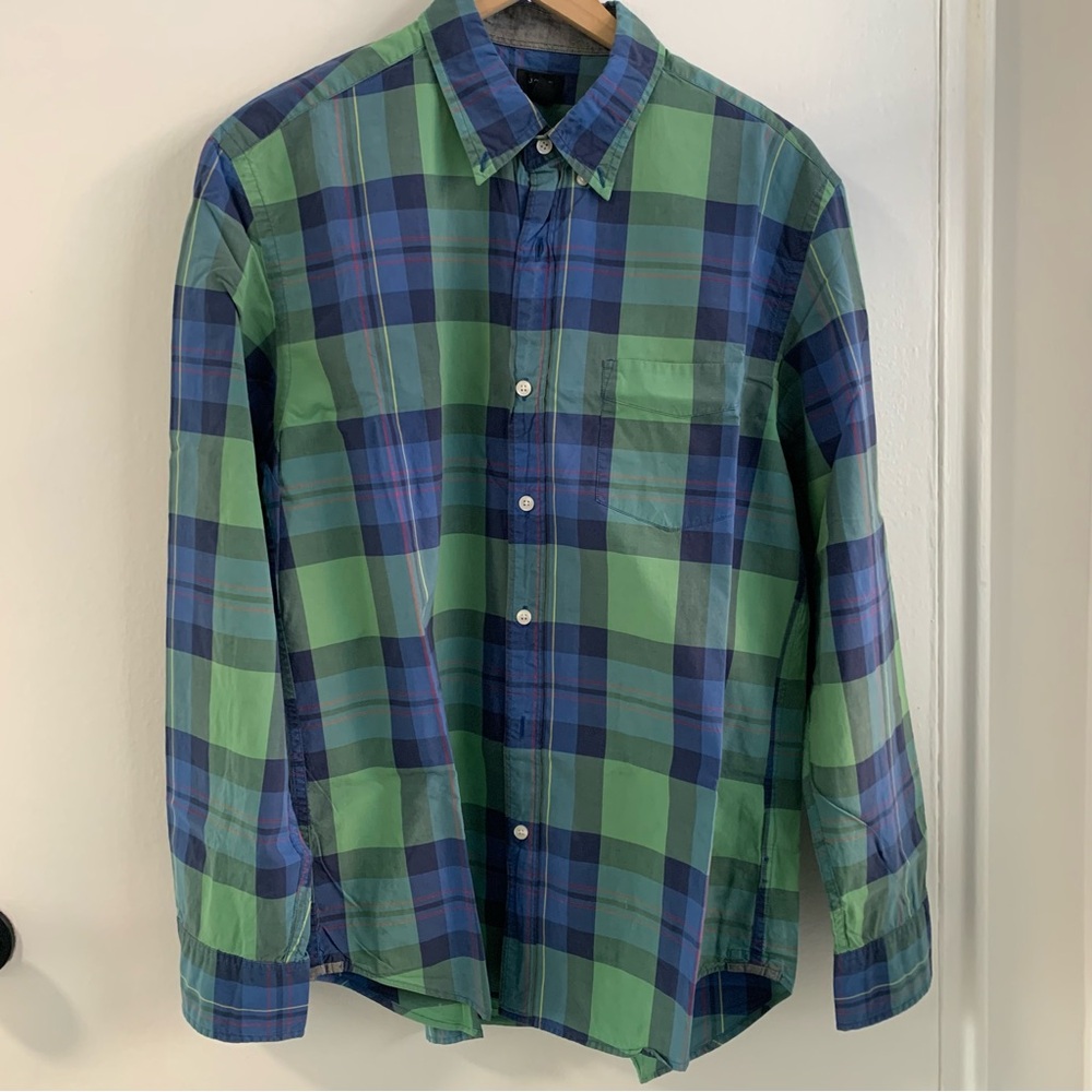 J. Crew Green and Blue Checkered Shirt